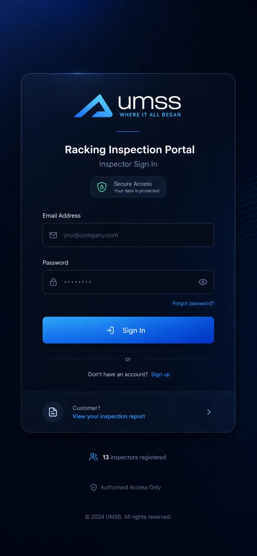 Racking Inspection Portal UK - Secure inspector sign in | UM Storage Systems